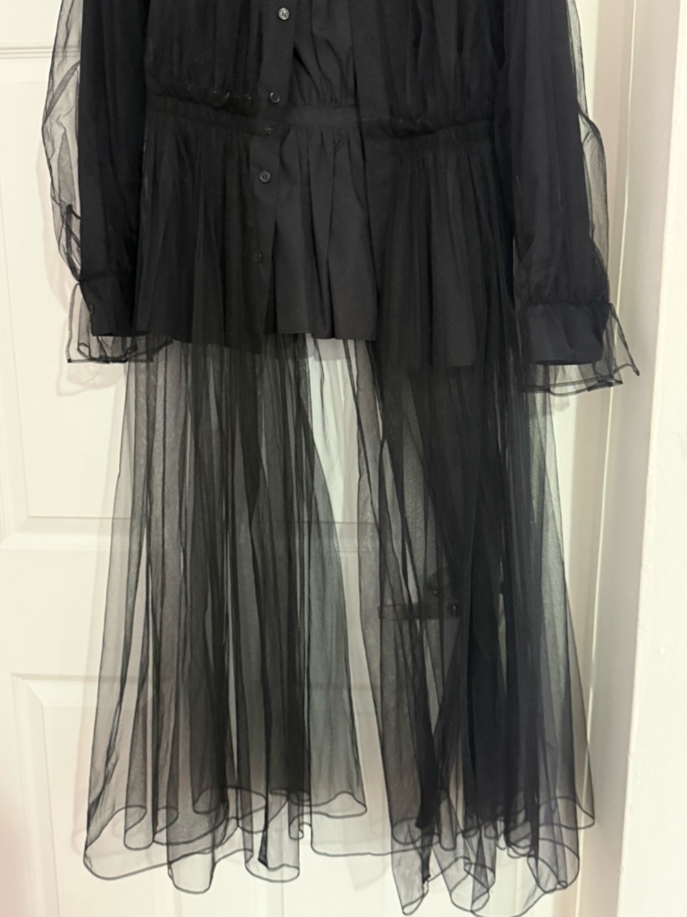 noir kei ninomiya Black Sheer-Trim Button Shirt - Picture 3 of 7